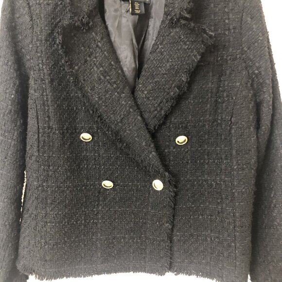 House of Harlow 1960 Size Large Black Tweed Women’s Blazer Classic Parisian - Picture 5 of 7